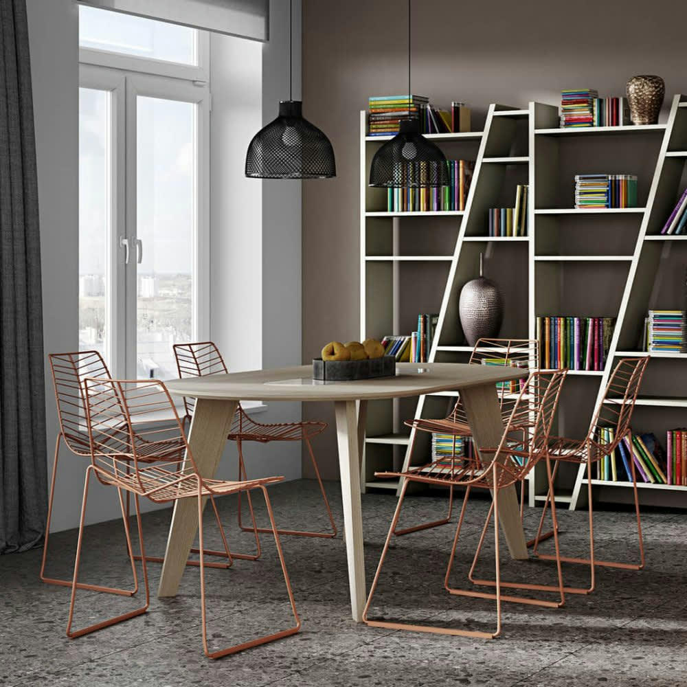 LAGO - Table  placage chêne et marbre blanc