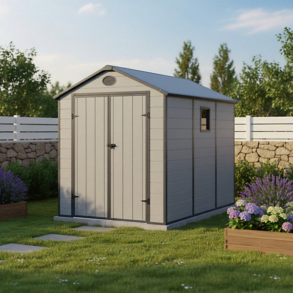 Abri de jardin résine 5,32m² anthracite double porte - Kit ancrage Jôbu