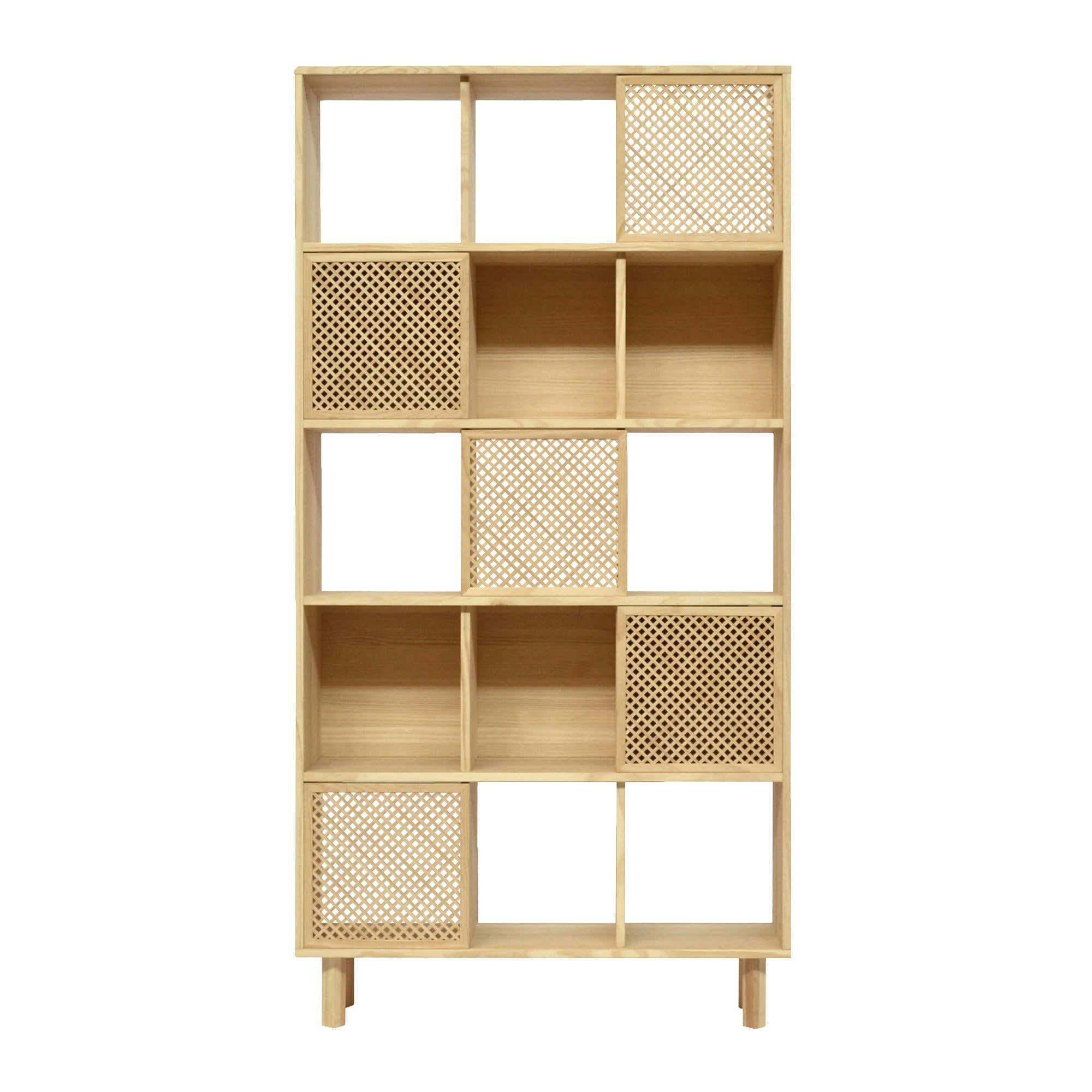 FREDA - Bibliothèque en bois massif naturel - 5 portes  - 98 cm