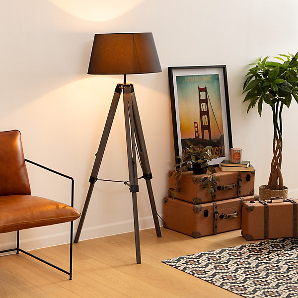 Lampadaire trépied Runo - bois et noir H145 cm - Atmosphera