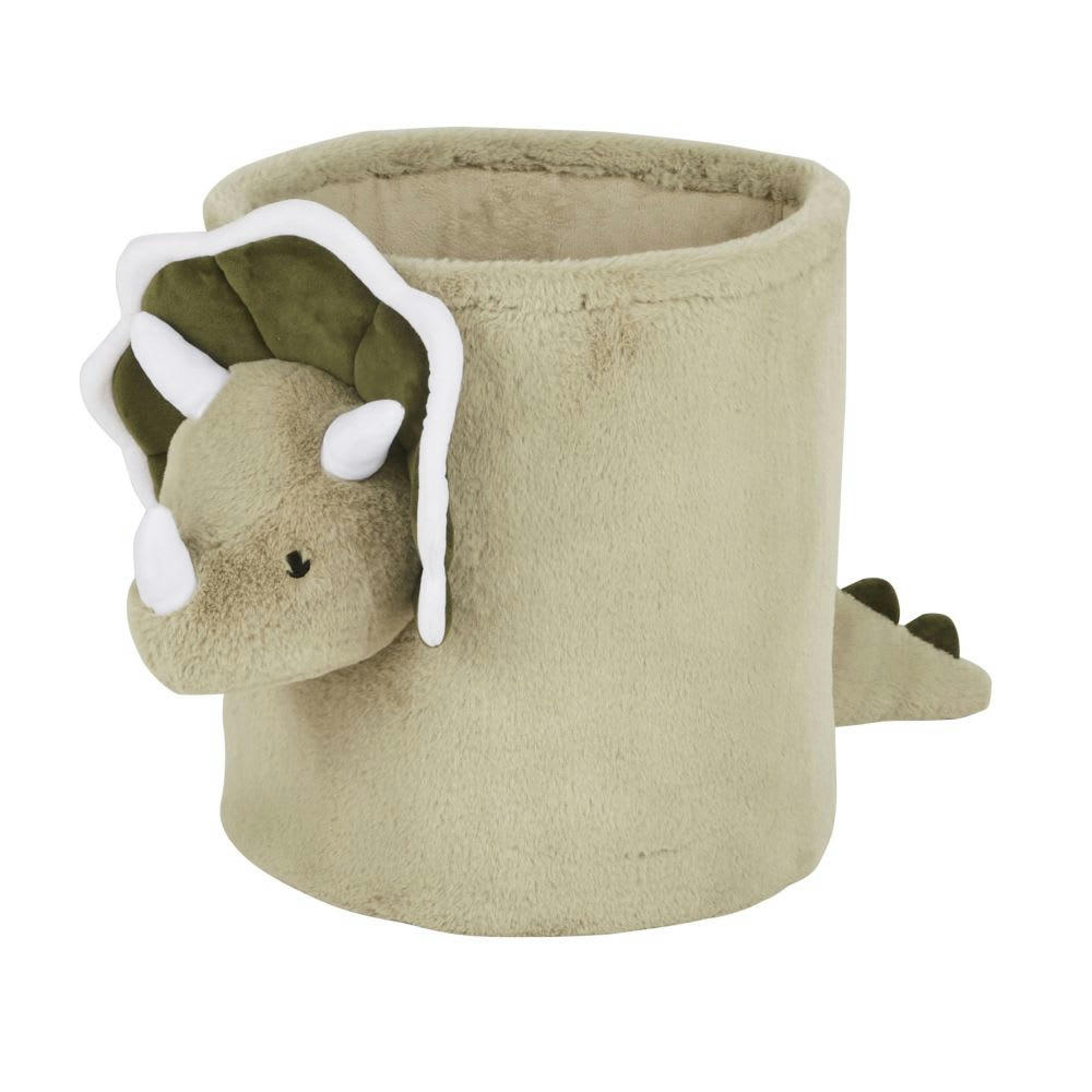 DINO - Panier de rangement dinosaure peluche vert kaki et noir