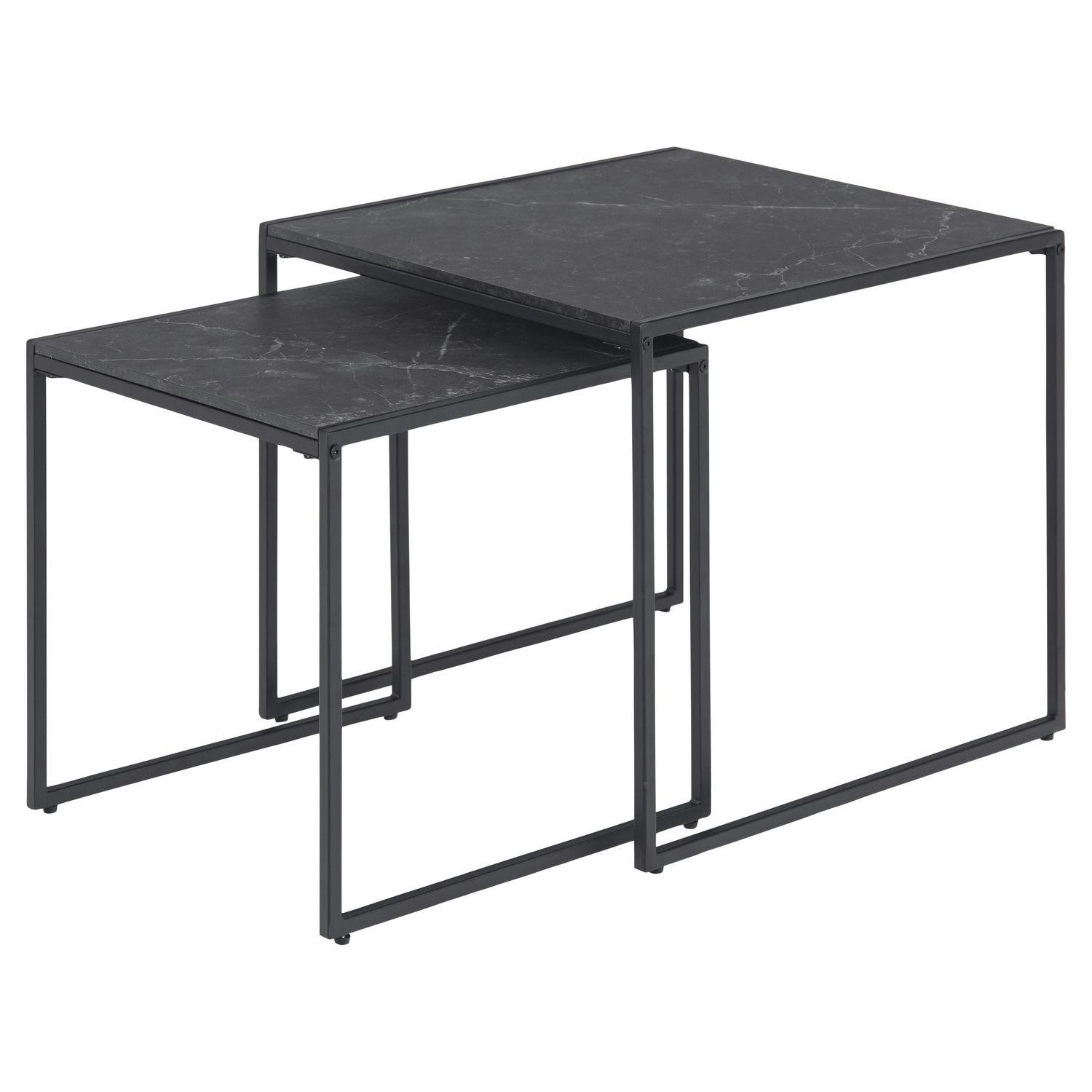 FÉLICE - Lot de 2 tables d'appoint carré encastrables en mélaminé et métal noir