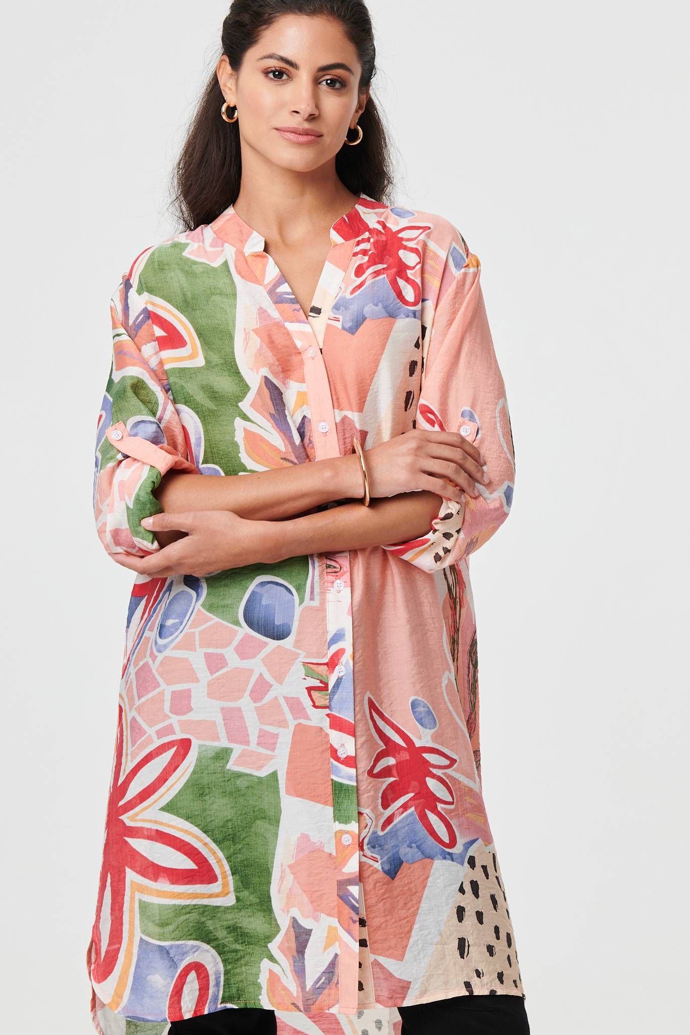 Izabel London Abstract Longline Relaxed Shirt Dress