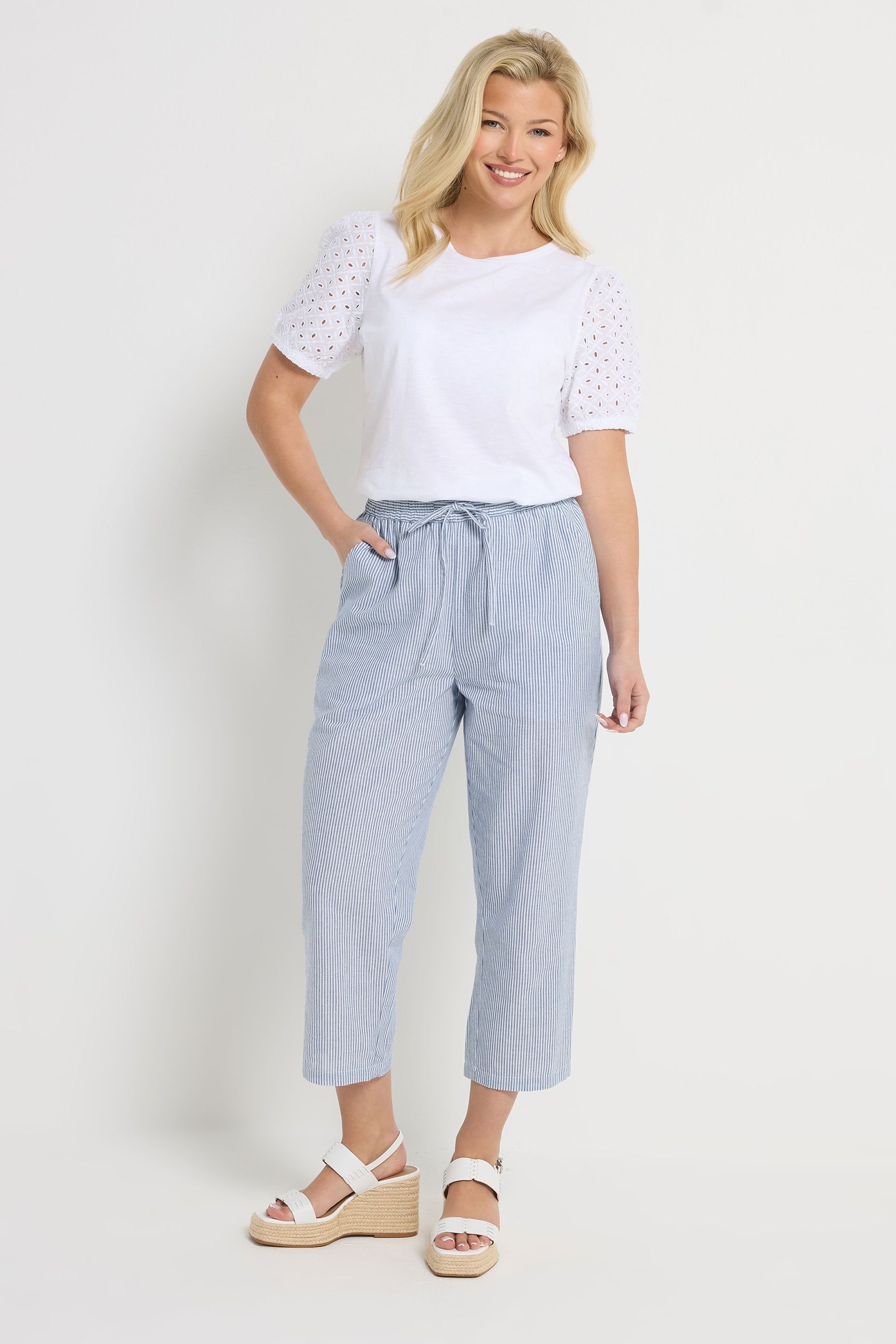 M&Co Stripe Straight Leg Cropped Trousers