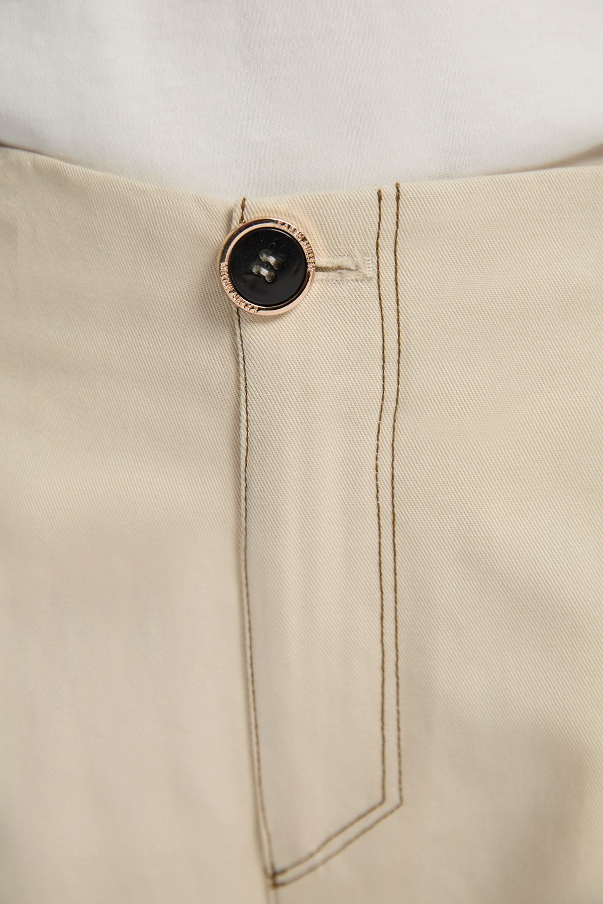 KarenMillen Petite Tencel Cotton Contrast Stitch Woven Straight Leg Trouser