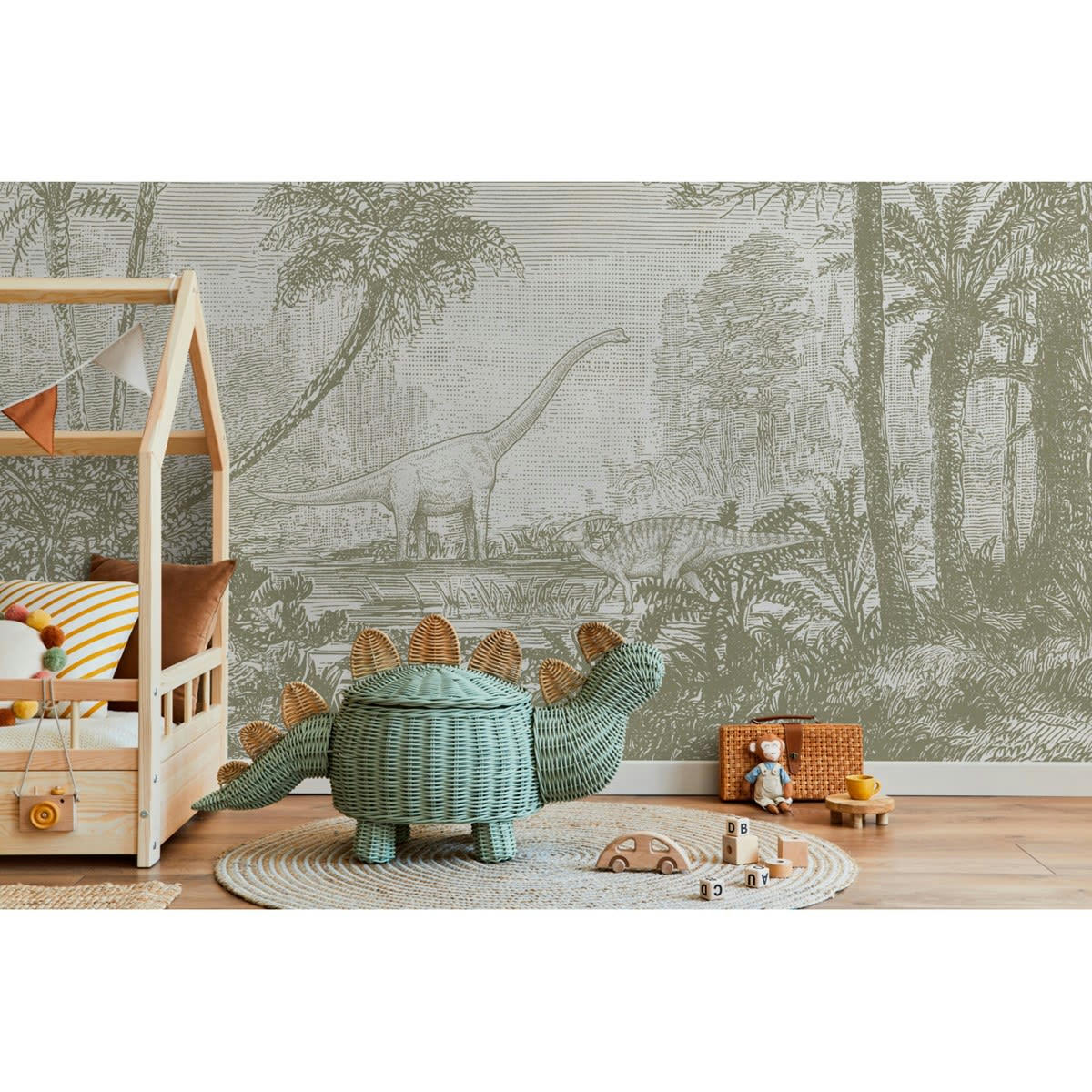 JURASSIK - Papier peint panoramique motif imprimé Vert tilleul 336x270cm