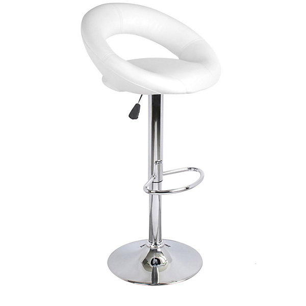 Lot de 2 tabourets de bar réglables en hauteur 77-97 cmAssise simili cuir PU blanc, pied en métal gris, diamètre 40 cm