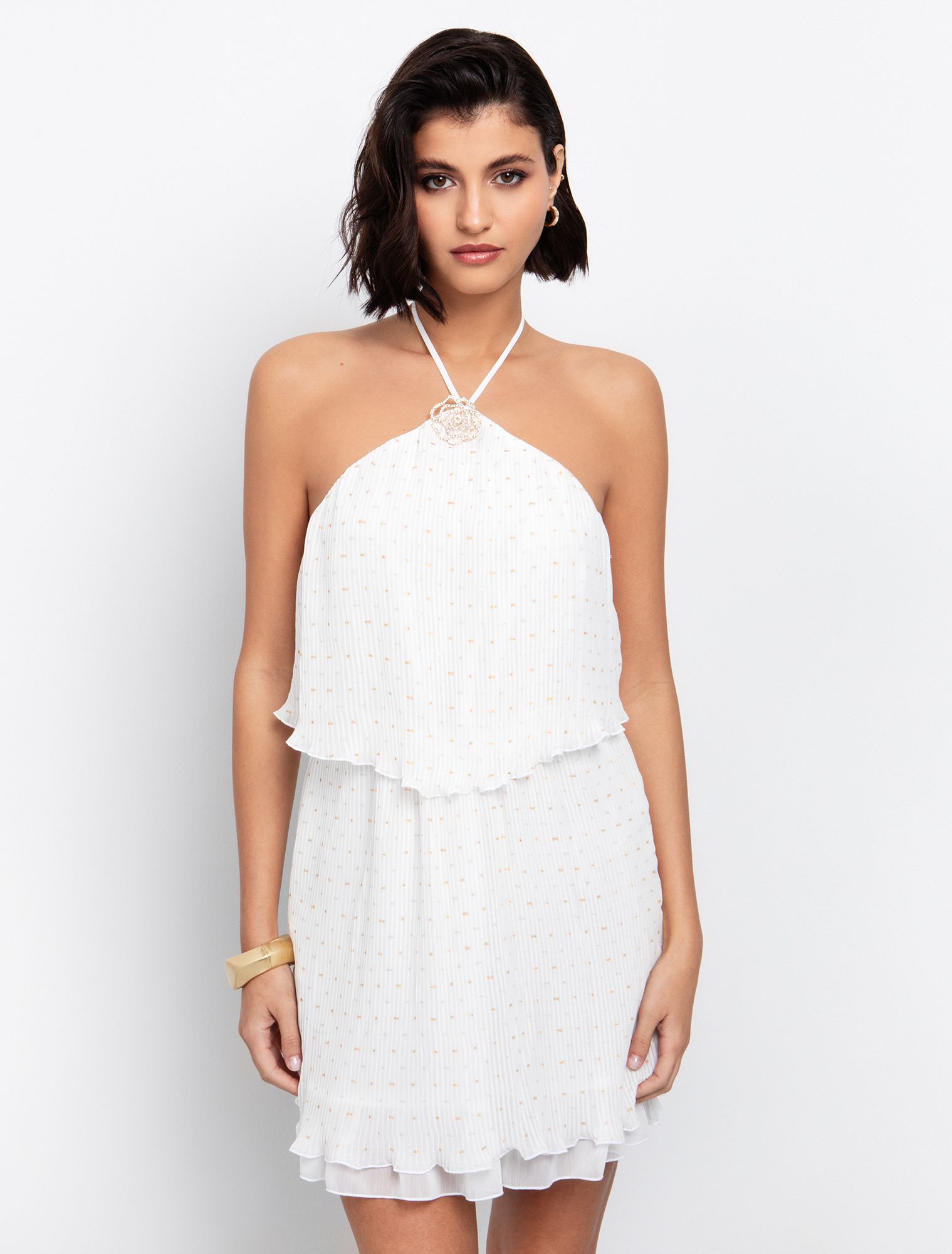 Halter πλισέ φόρεμα με καρφίτσα