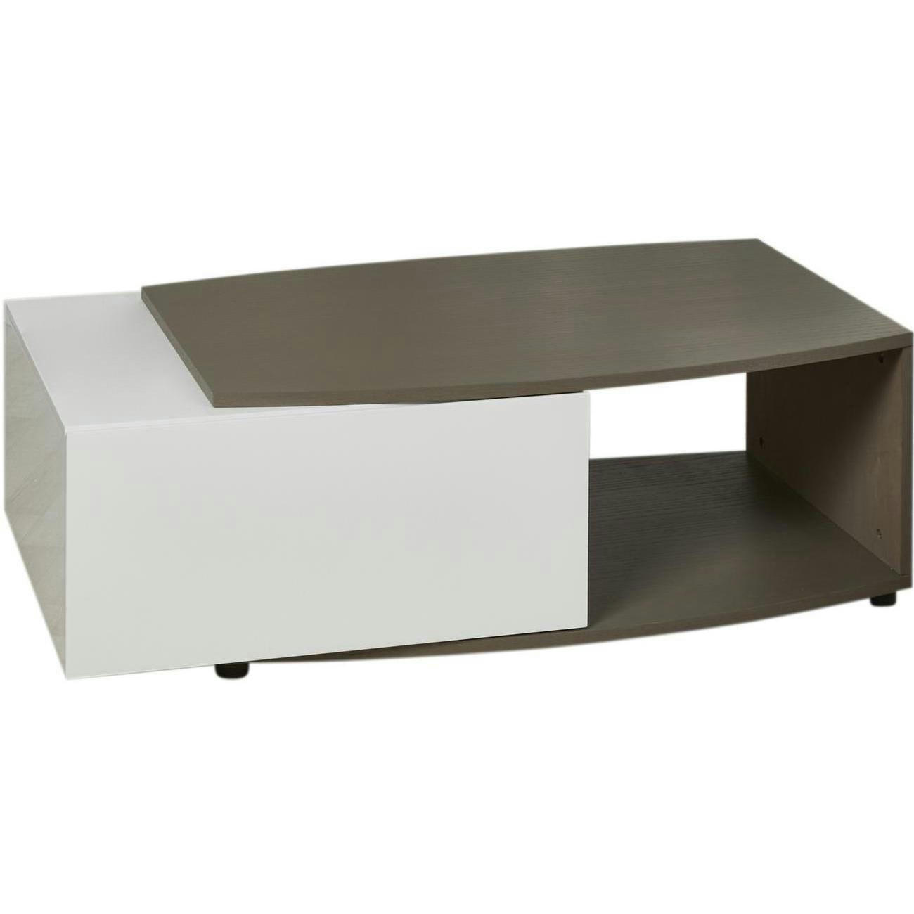 PACIFIC - Table basse blanc et marron plateau bois 120x60cm