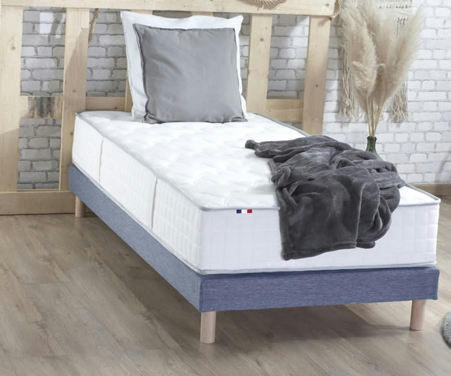 ENSEMBLE COSMOS - Ensemble matelas ressorts sommier bleu 90x190