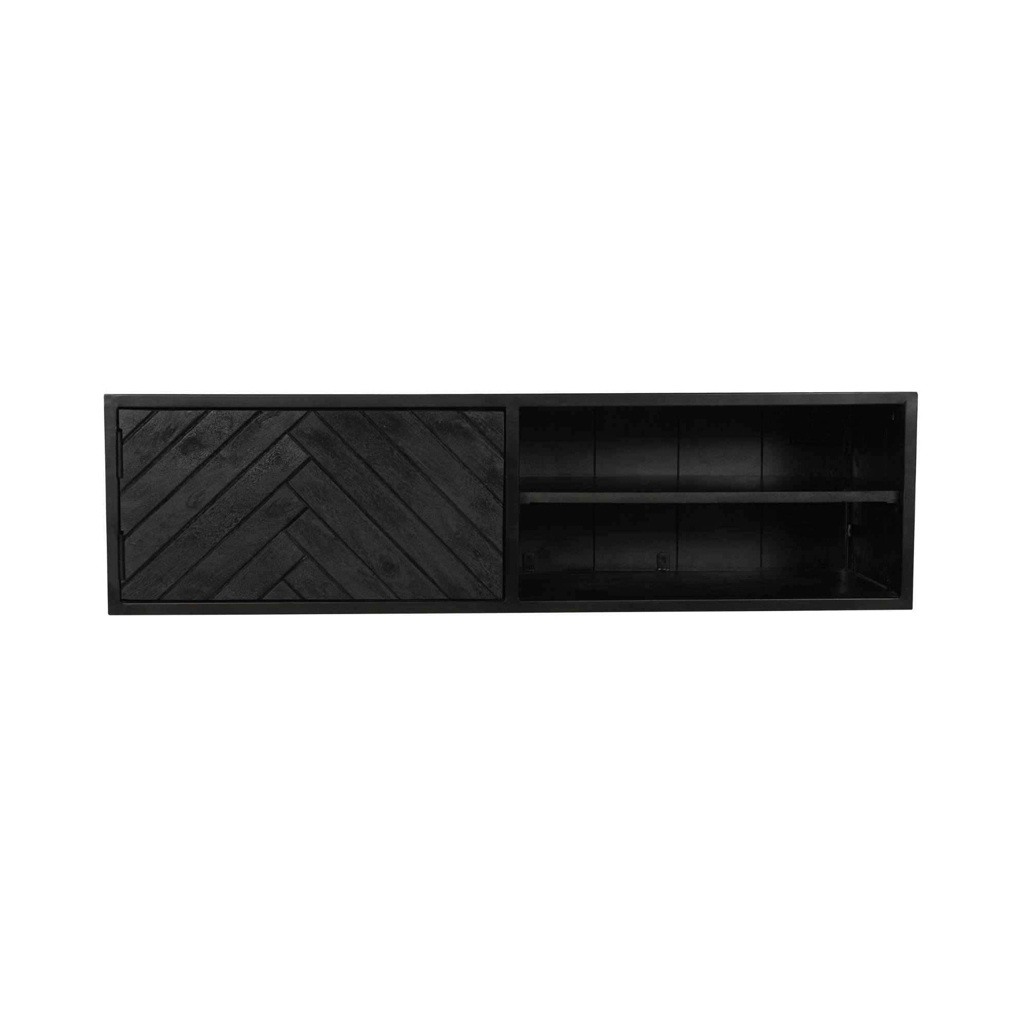 Meuble TV suspendu bois noir avec rangement 120 cm ALVERA