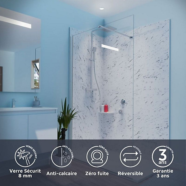 Paroi de douche 120x200 cm fixe CALYPSO - Verre 8 mm anticalcaire
