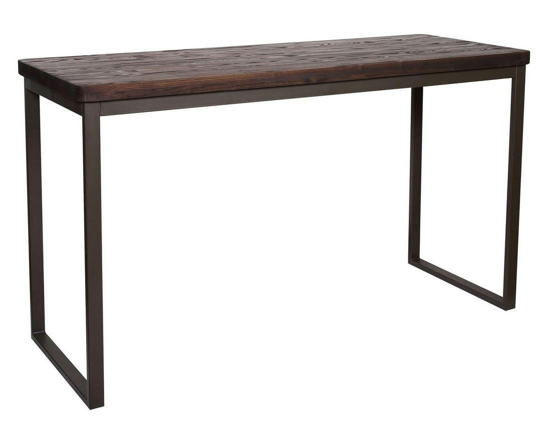 NEVADA - Table et chaises hautes en bois massif foncé et acier gris L 180