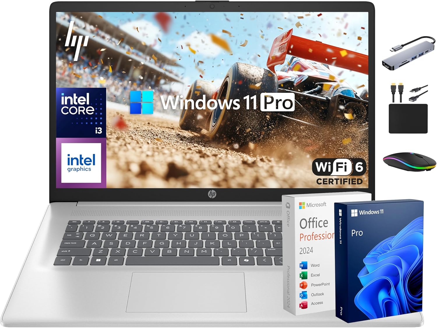 HP 17 Laptop Business 2025  Lifetime MS Office  17.3 HD+ Computer  8-Core Intel i3 Processor  16GB RAM  1TB Storage (500GB SSD + 500GB Ext)  Wi-Fi 6  Long Battery  MarxsolAccessory  Win 11 Pro