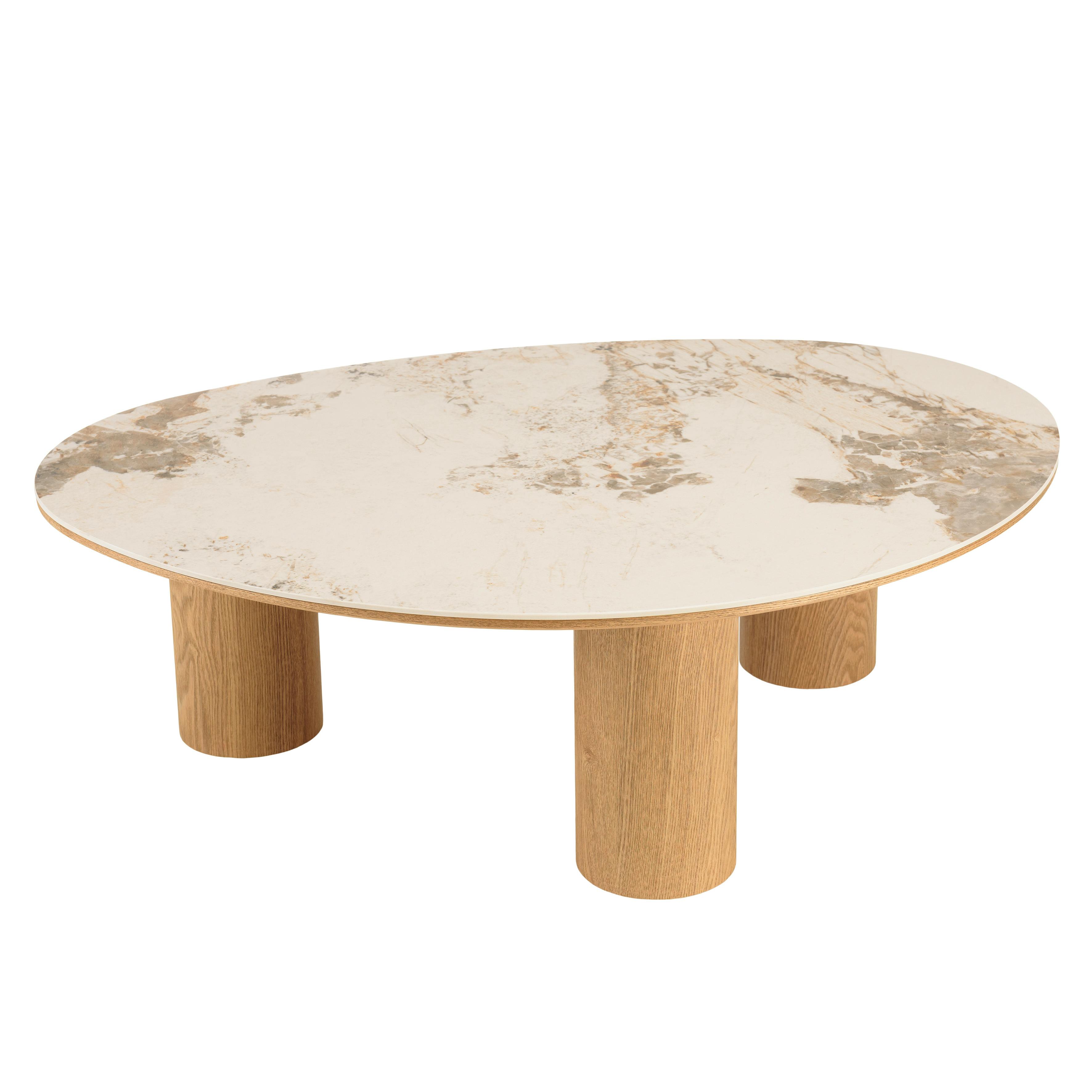Table basse 110x80cm plateau céramique pieds bois clair LINEA