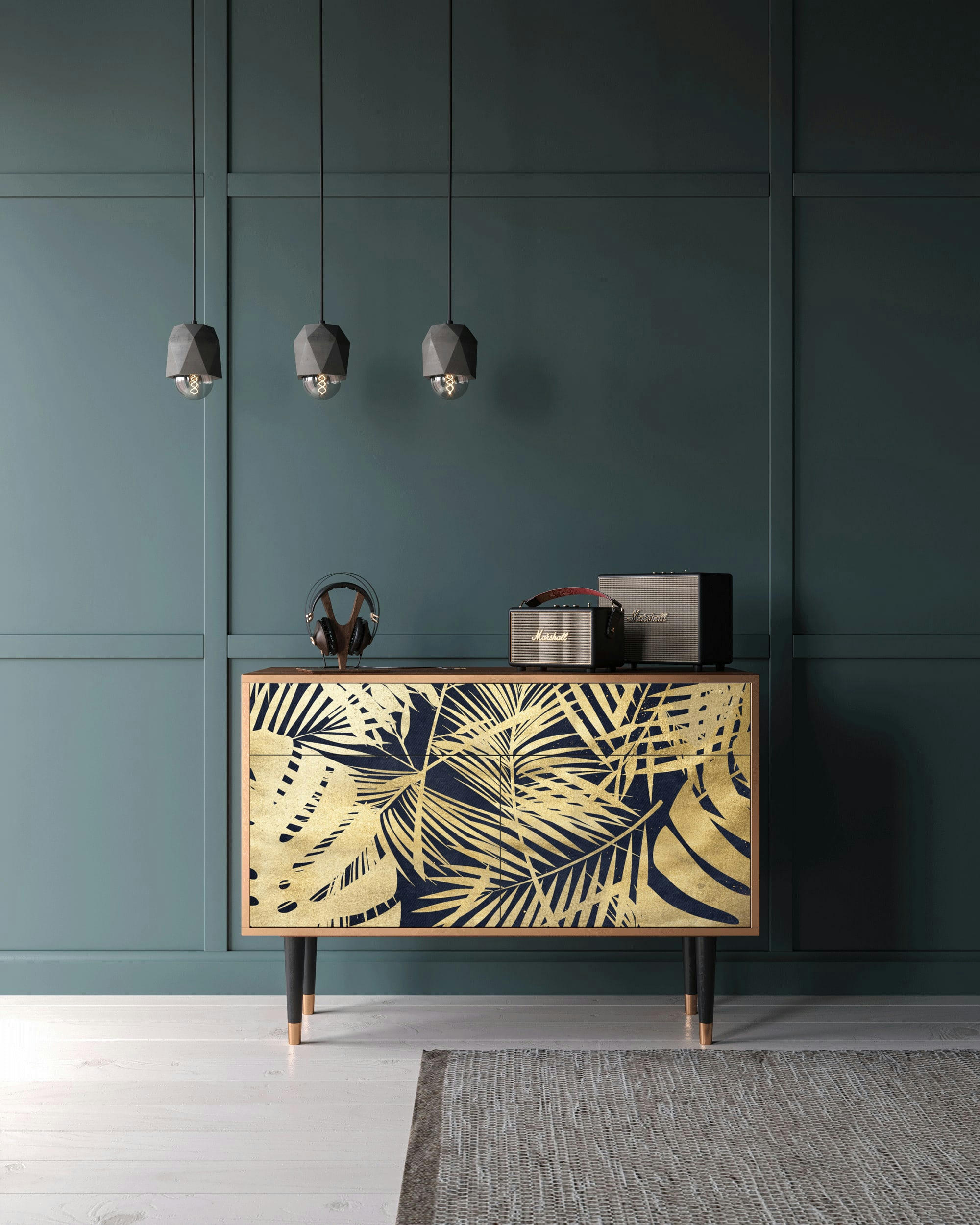 JUNGLE VIBES - Buffet  bleu et jaune 2 tiroirs et 2 portes L 115 cm