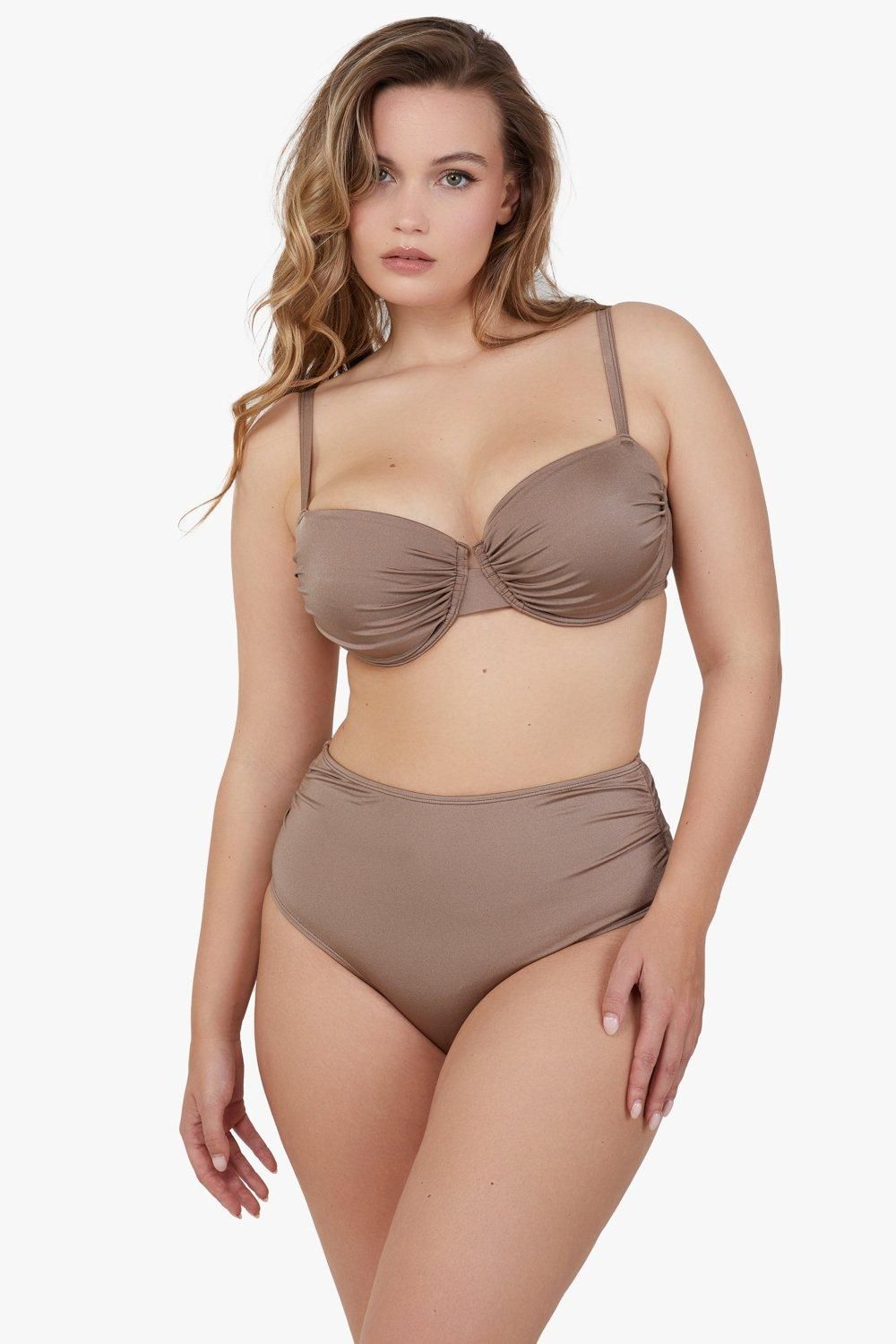 Wolf & Whistle Jade Fuller Bust Taupe Ruched Balconette Bikini Top