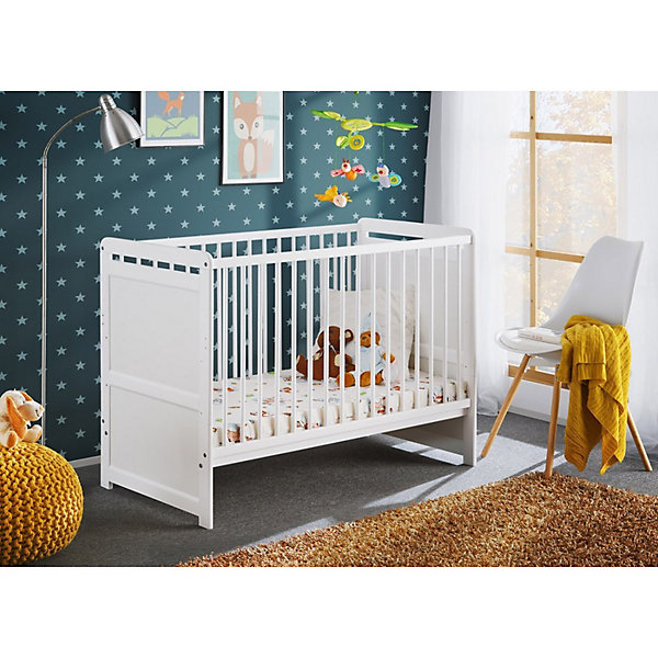 Lit et matelas bébé évolutif collection GUIZMO réglable en hauteur. Coloris blanc mat.