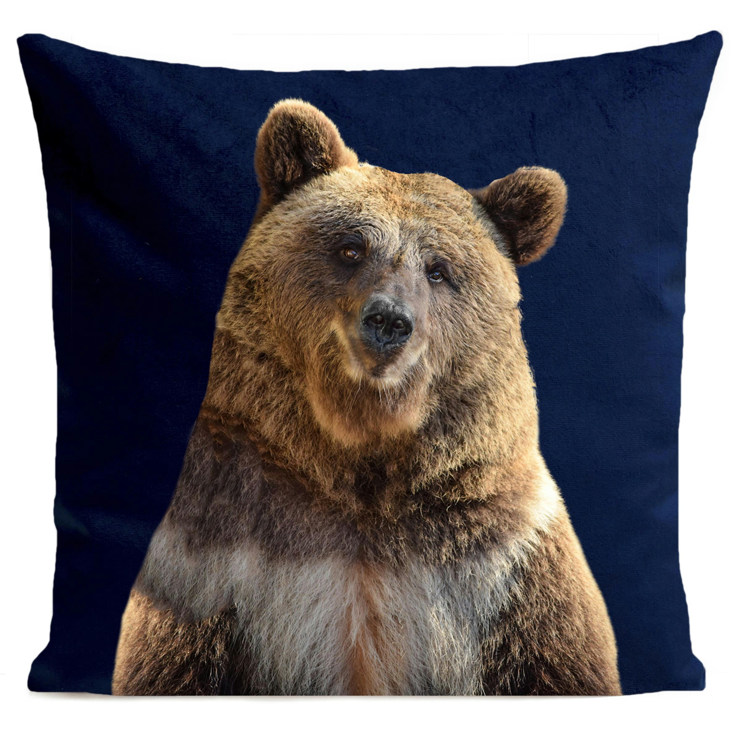 - Coussin montagne ours suédine bleu 40x40cm