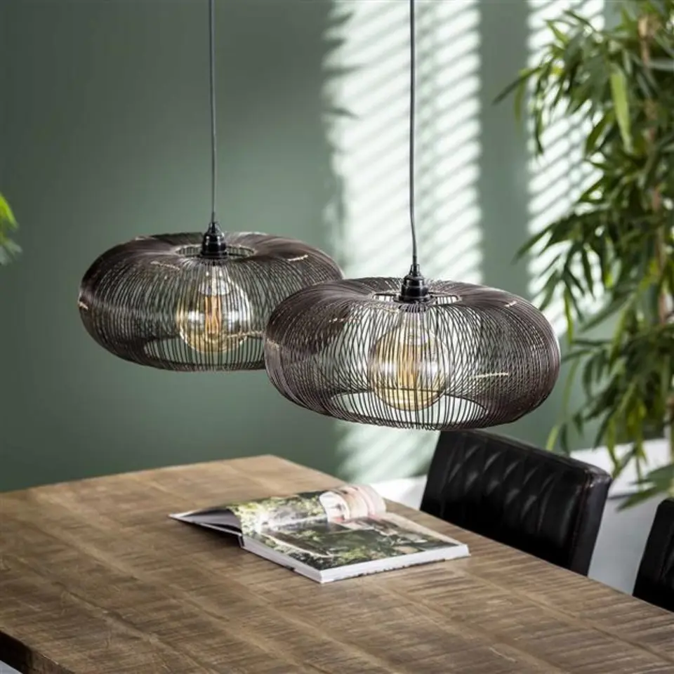 Industri?le hanglamp Jill 2-lichts koper bruin - 43x102x150 cm - Nikkel - Zwart