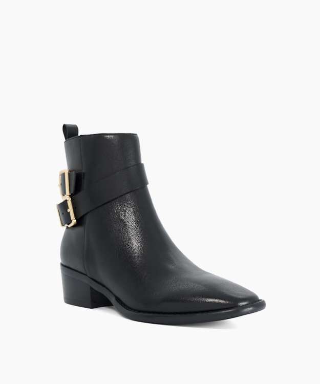Pattin Black - Leather Buckle-Detail Ankle Boots