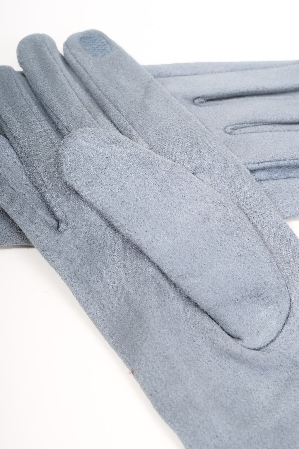 Light Blue Pearl Detail Faux Suede Gloves