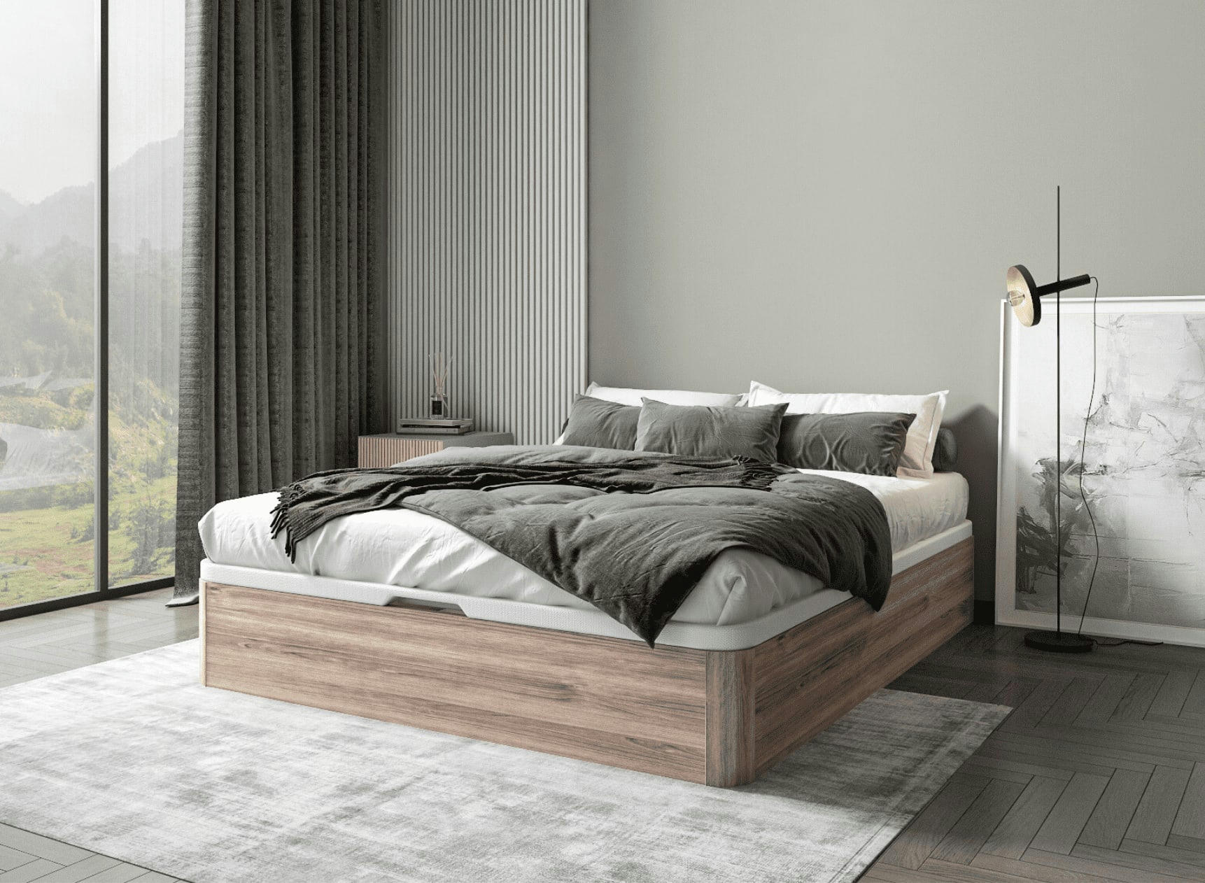 BASTIA - Lit coffre en bois 160x200 Chêne Naturel