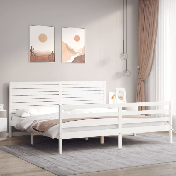 Łóżko Łóżko Drewniane Białe Rama Łózko Ze Stelażem Do Pokoju 200x200 cm