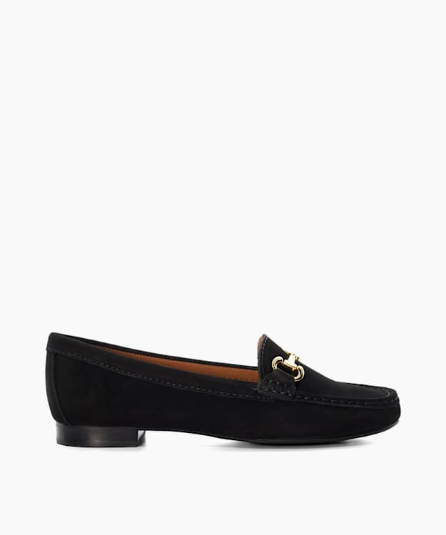 Glenniee Black - Suede Snaffle Trim Loafers