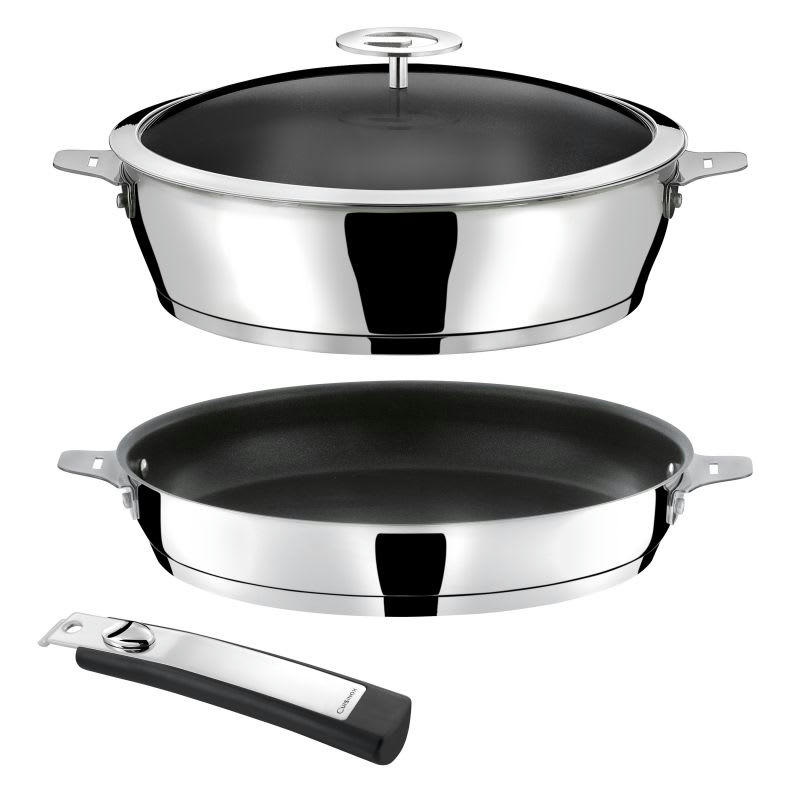 ASANA - 1 poêle revêtue 24cm, 1 sauteuse revêtue 28cm avec couvercle et 1 poi