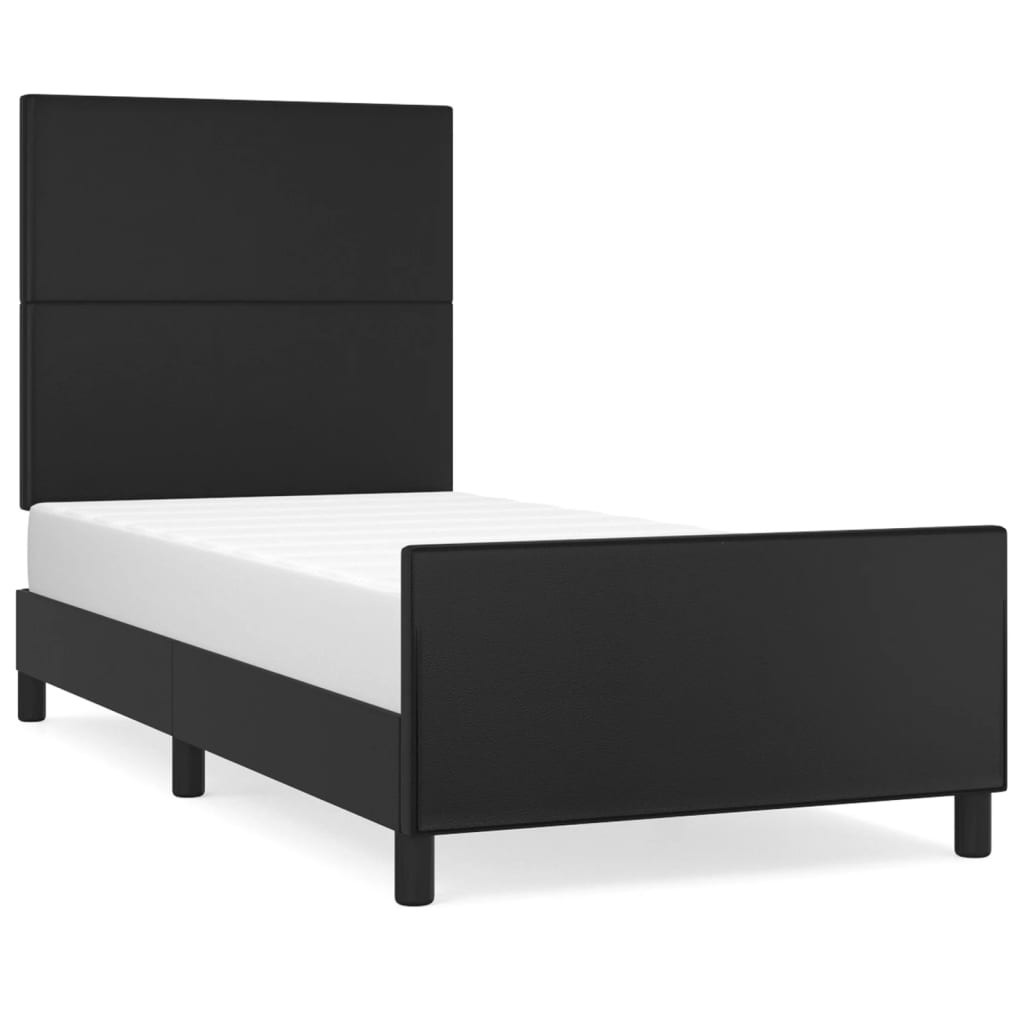 Łóżko tapicerowane rama łóżka ze stelażem czarne skóra sztuczna 90x200 cm