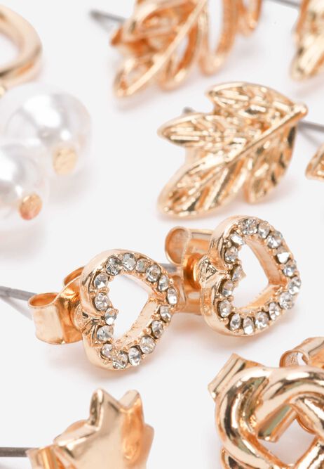 Womens 10pk Gold Heart Stud Earrings