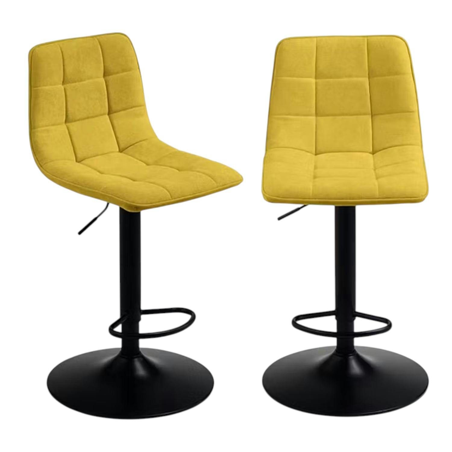 Tabouret de bar réglable tissu jaune damier (lot de 2) LORA