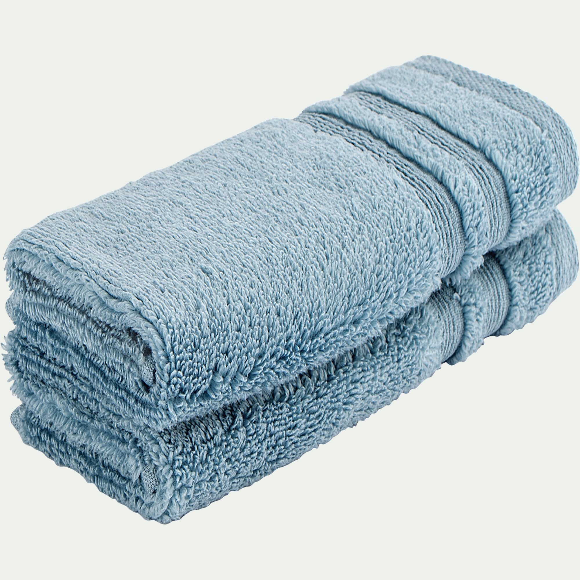NOUN - Lot de 2 serviettes invité bouclette en coton - bleu autan 30x50cm