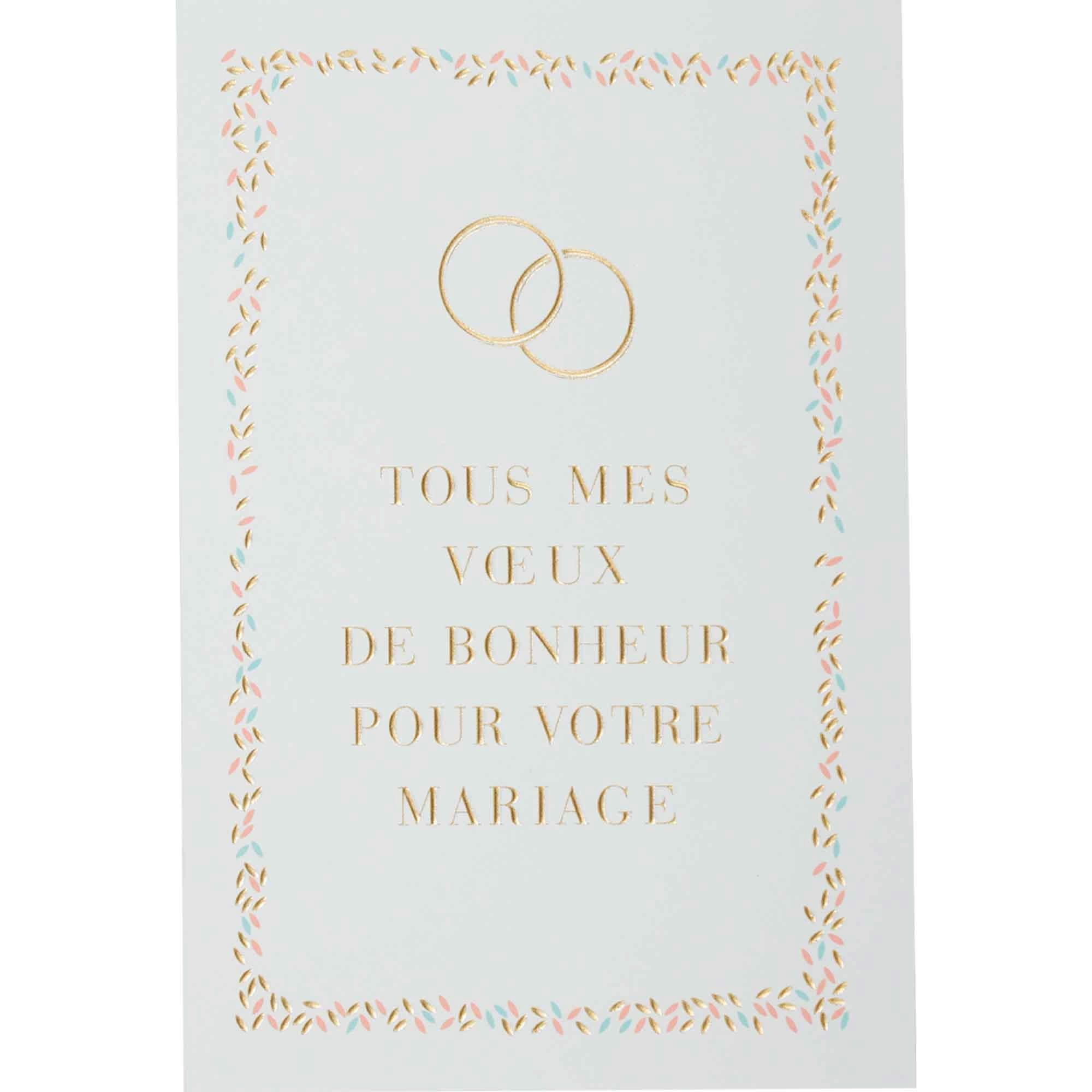 - Carte mariage tous mes vœux de bonheur or