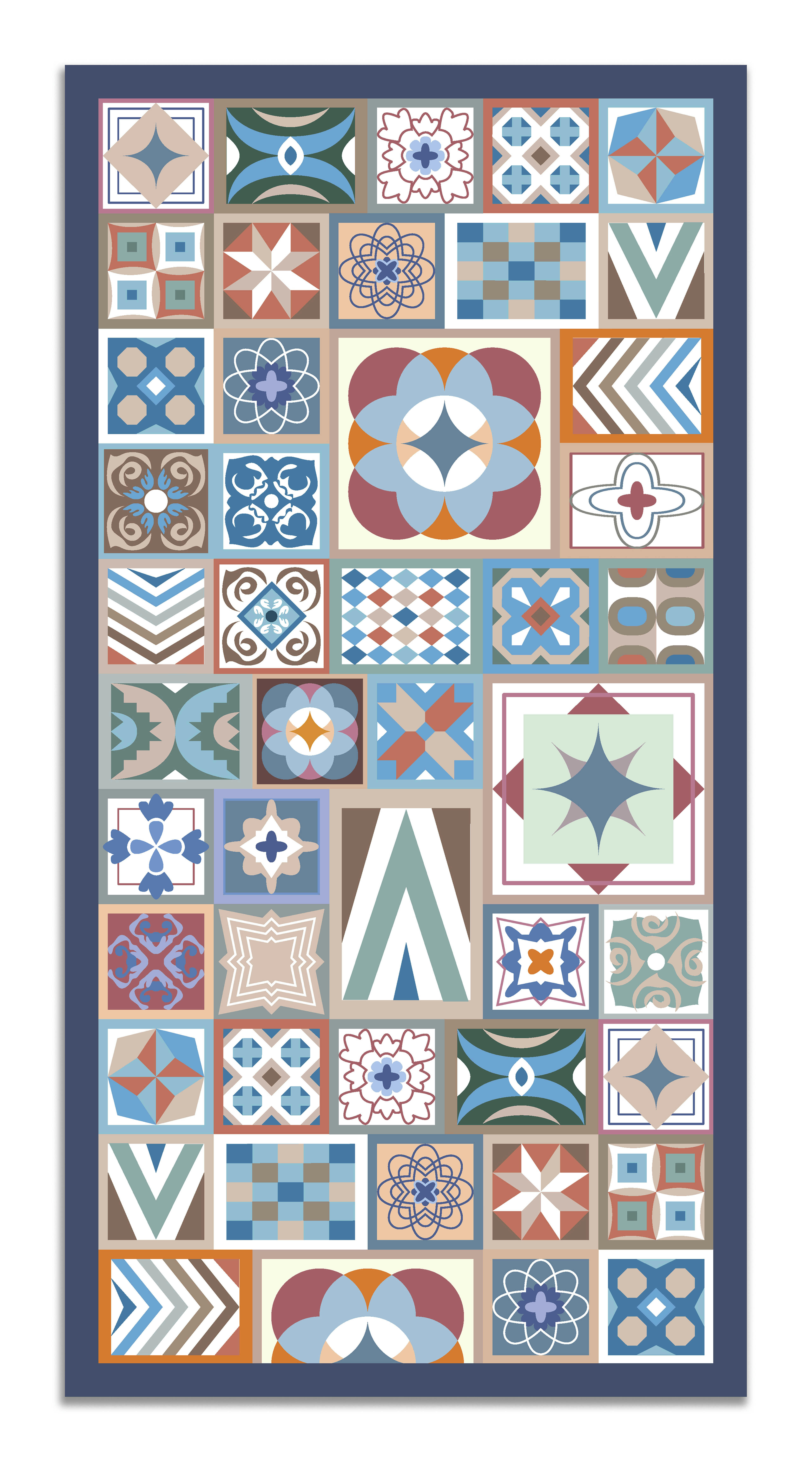 - Tapis vinyle style carreaux ciments multi 140x200cm