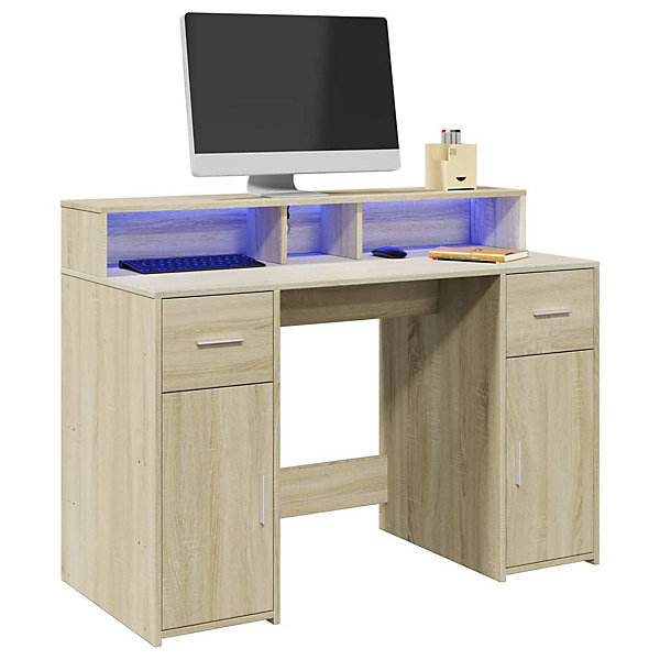 Bureau avec lumières LED chêne sonoma bois d'ingénierie vidaXL