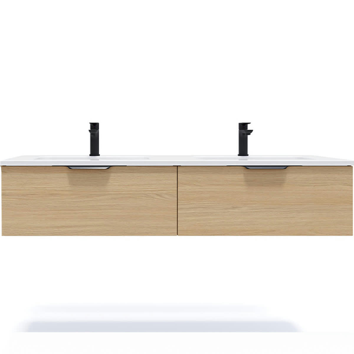 SOHO - Meuble salle de bain double vasque 140cm 2 tiroirs Chêne