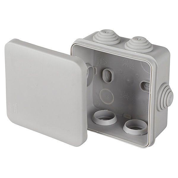 Boîte de dérivation carrée extérieure avec 7 passe-câbles et système de verrouillage 80 x 80 x 45 mm Schneider Electric Mureva Box gris