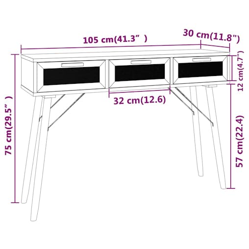 NNEVL Console Table Brown 105x30x75 cm Solid Wood Pine&Natural Rattan