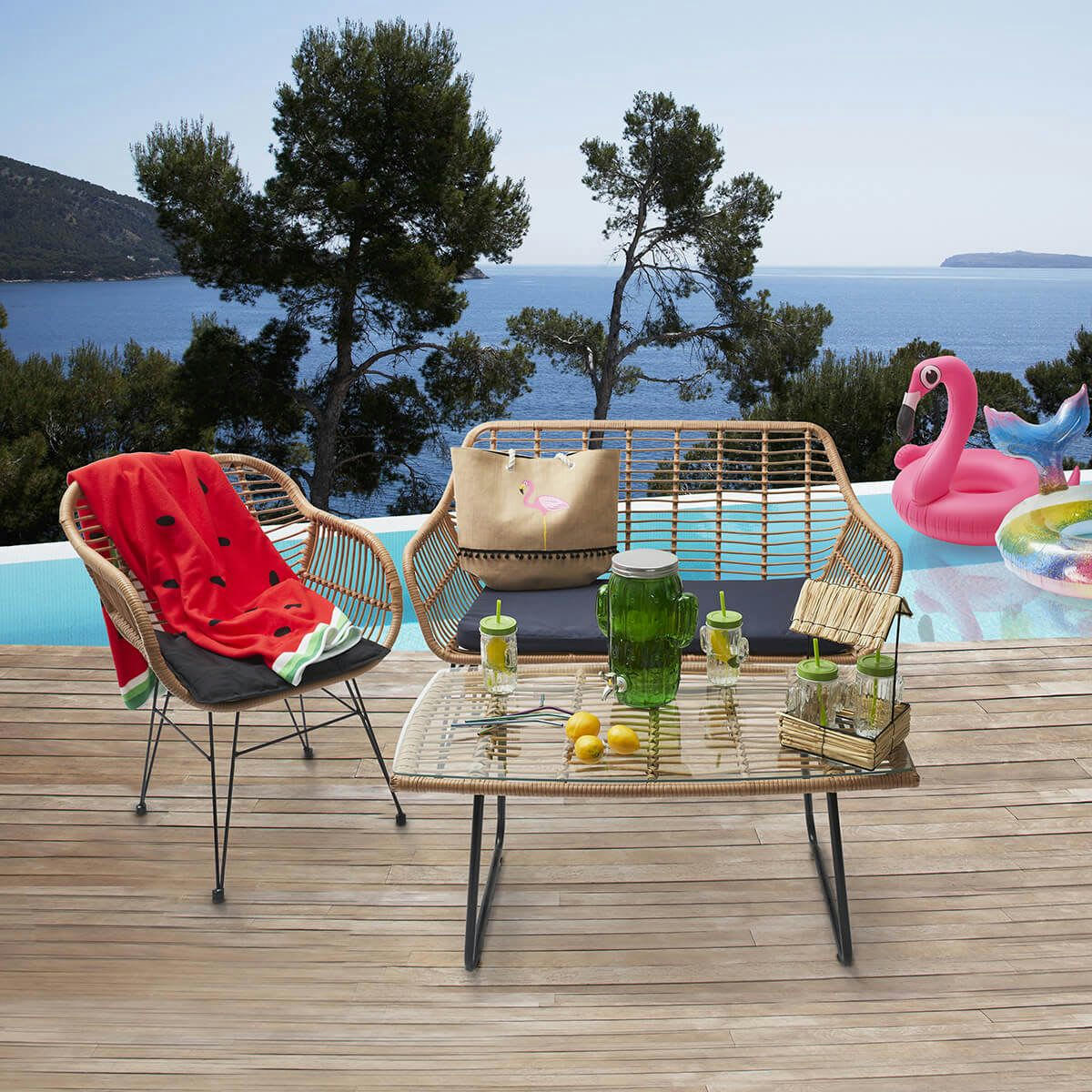 KEDIRI - Table  basse rectangulaire plateau verre