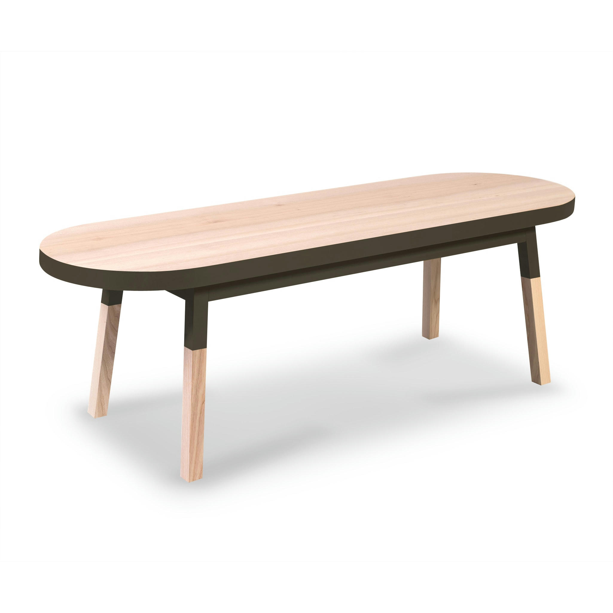 EGEE - Table basse banc 140 cm, 100% frêne massif gris chocolat tanis