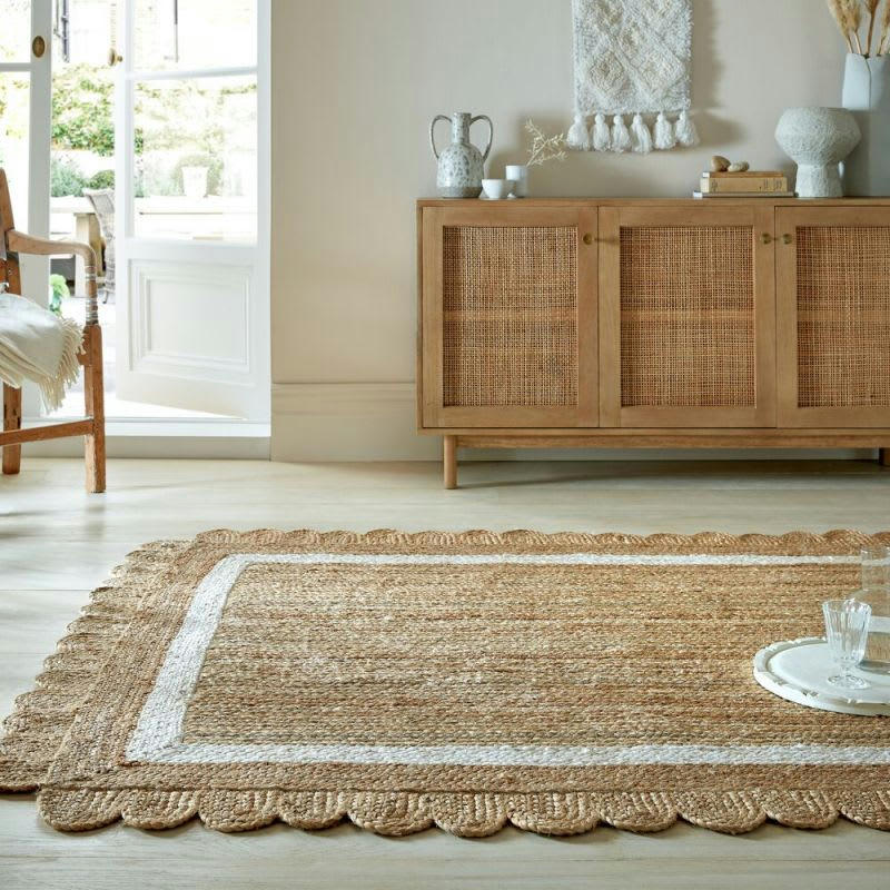 GRACE - Tapis en jute forme originale naturel blanc 160 x 230