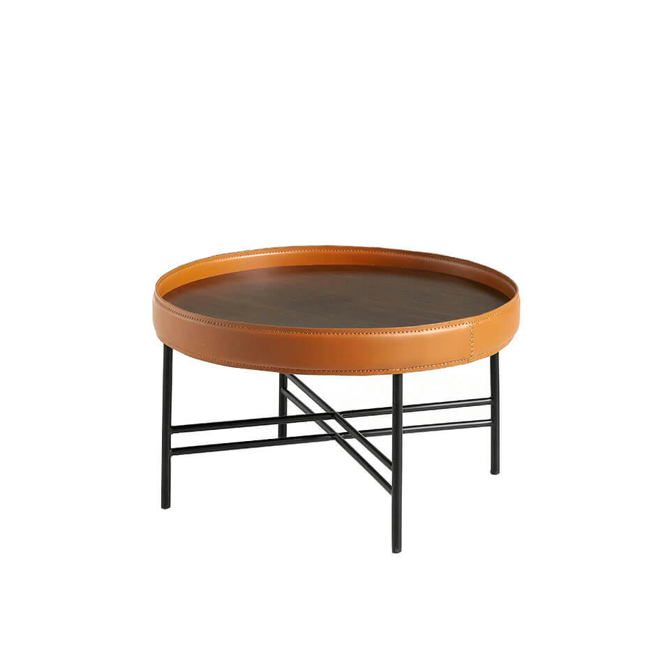 - Table basse en bois cognac et acier noir