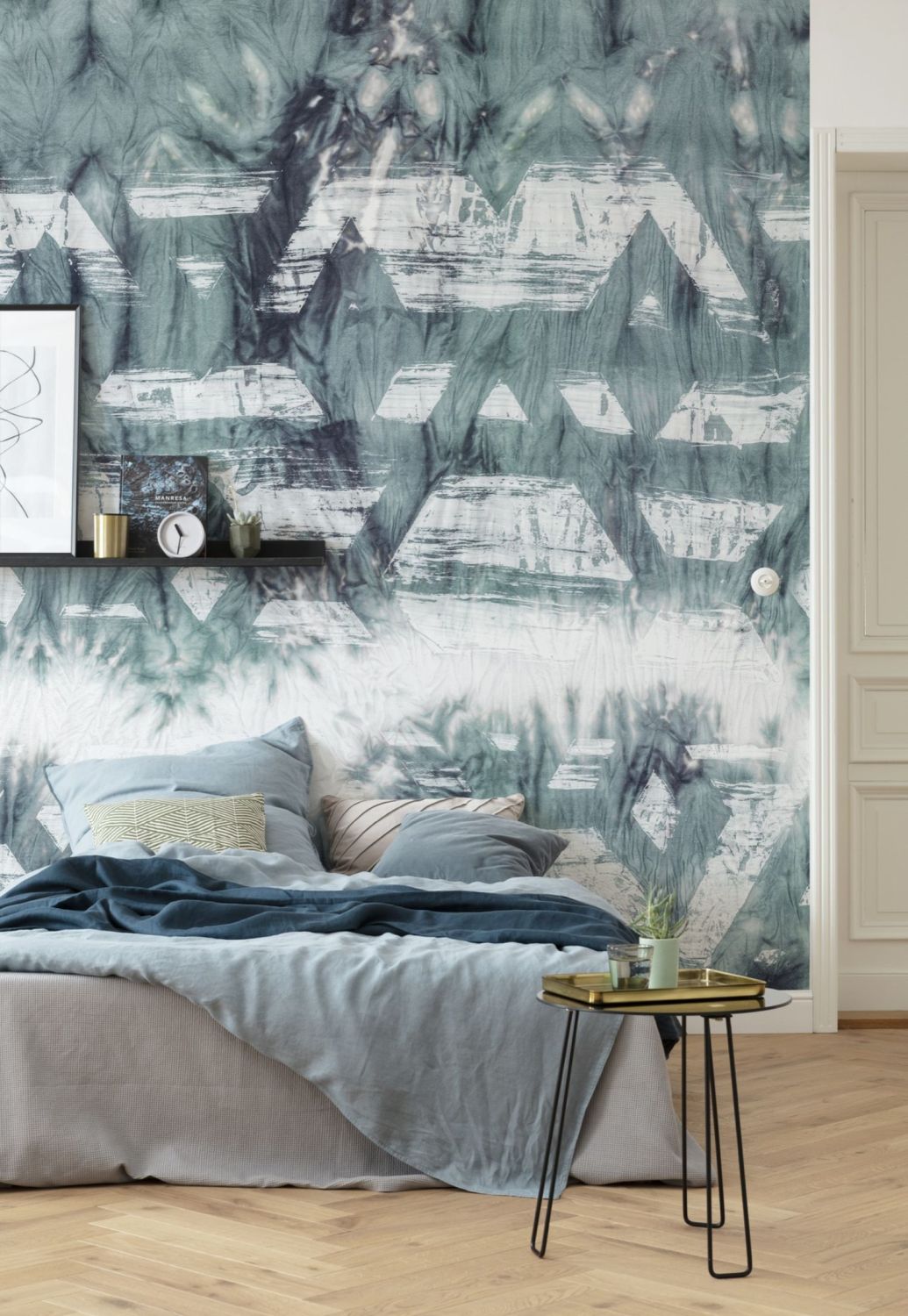 Sanders & Sanders fotobehang tie-dye shibori motief blauwgroen - 350 x 280 cm - 612032