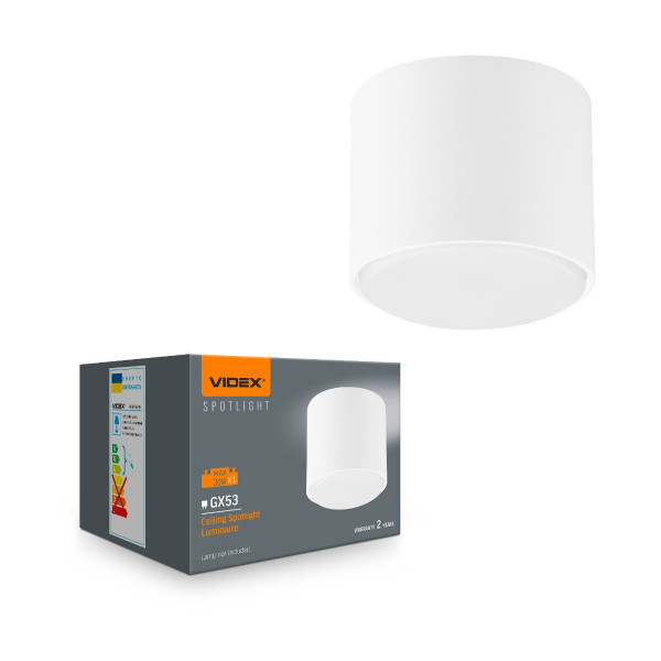 Spot okrągły biały Spotlight 1xGX53x30W wym:5,5x8x8cm IP20 Videx