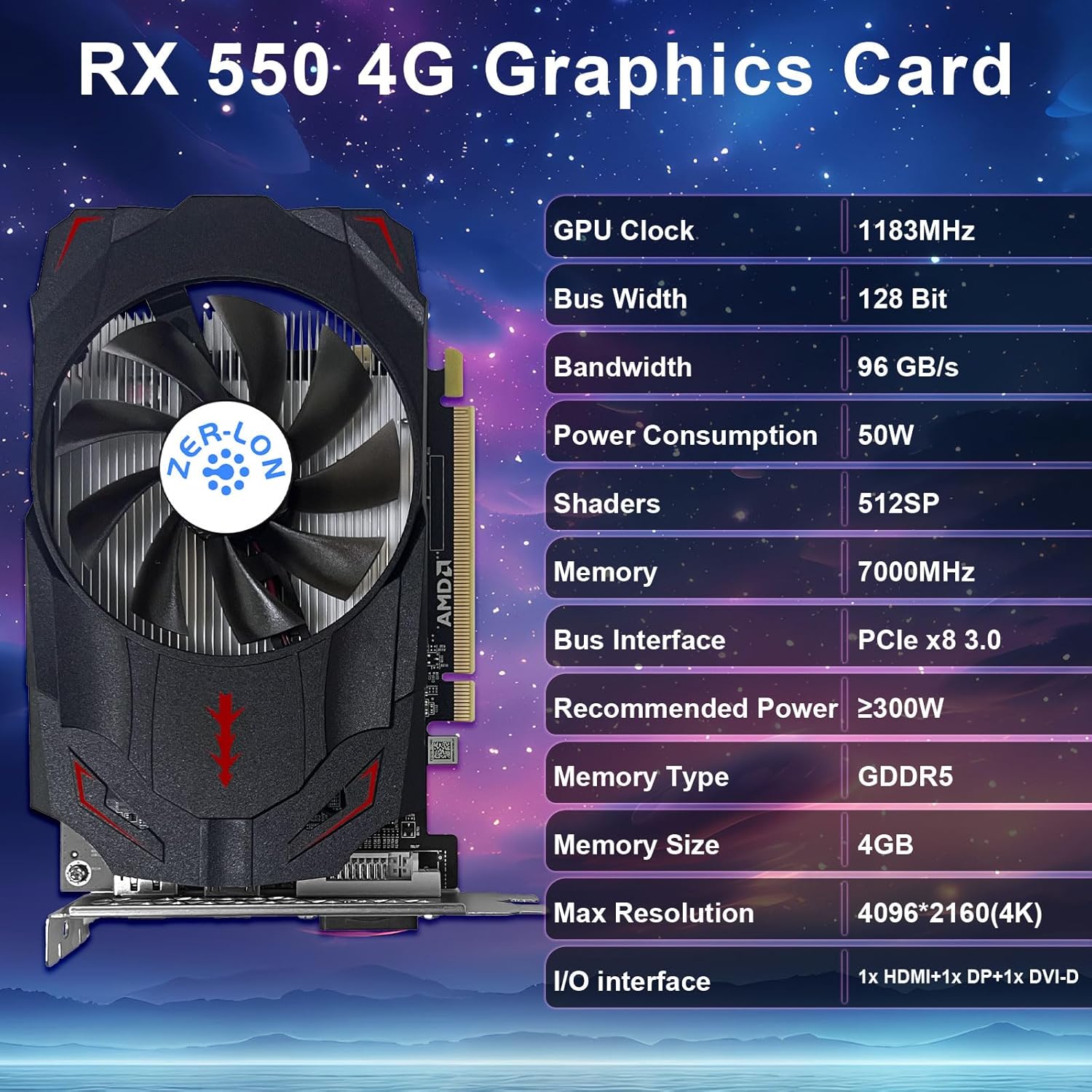 ZER-LON Radeon RX 550 4GB Graphics Card, GDDR5 128 Bit PCIE 3.0 Computer Gaming Gpu, 1183MHz Video Card with HDMI/DP/DVI Ports Support 4K