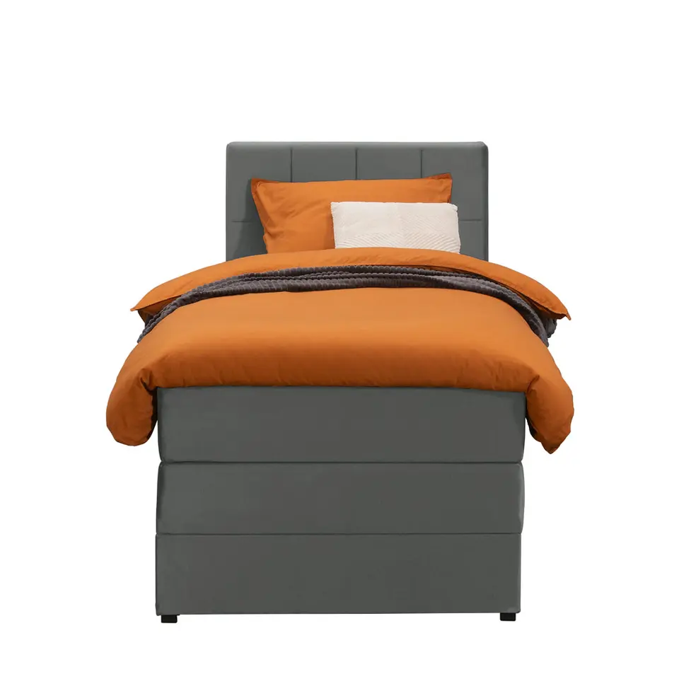 Boxspring met opbergruimte Liv geblokt - grijs - 90x200 cm