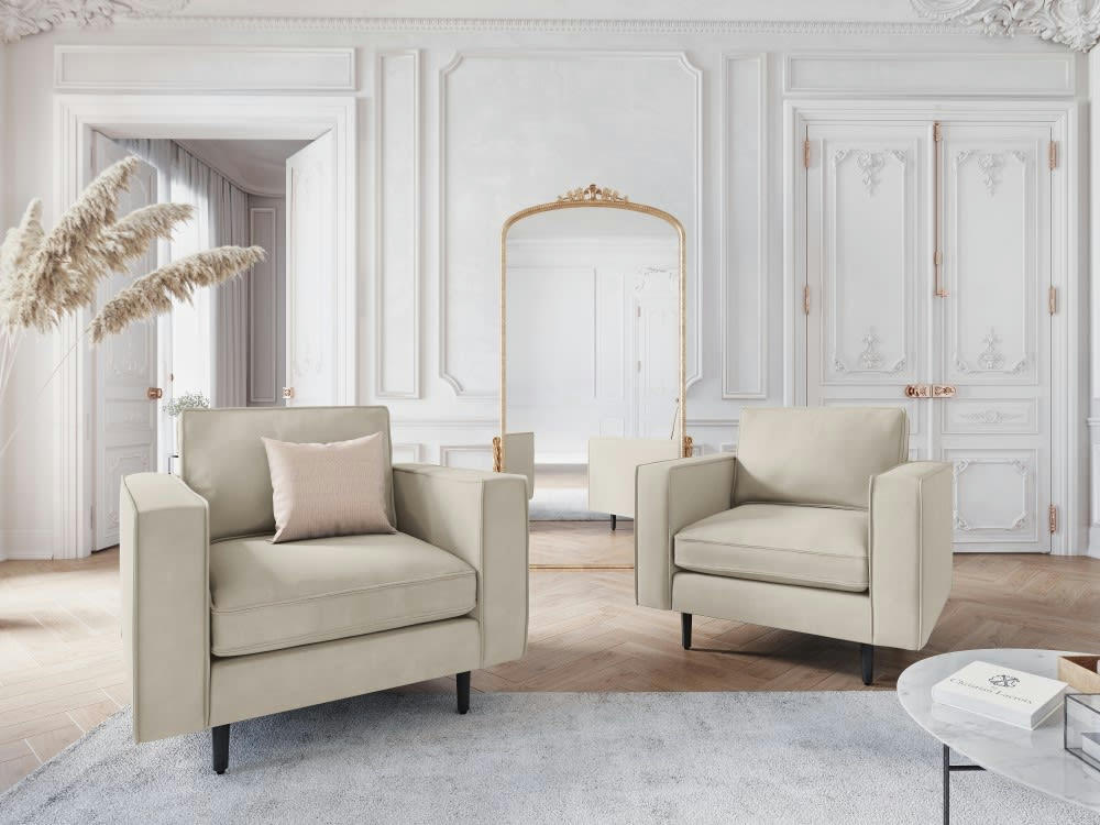 ALEXIS - Fauteuil 1 place en velours beige