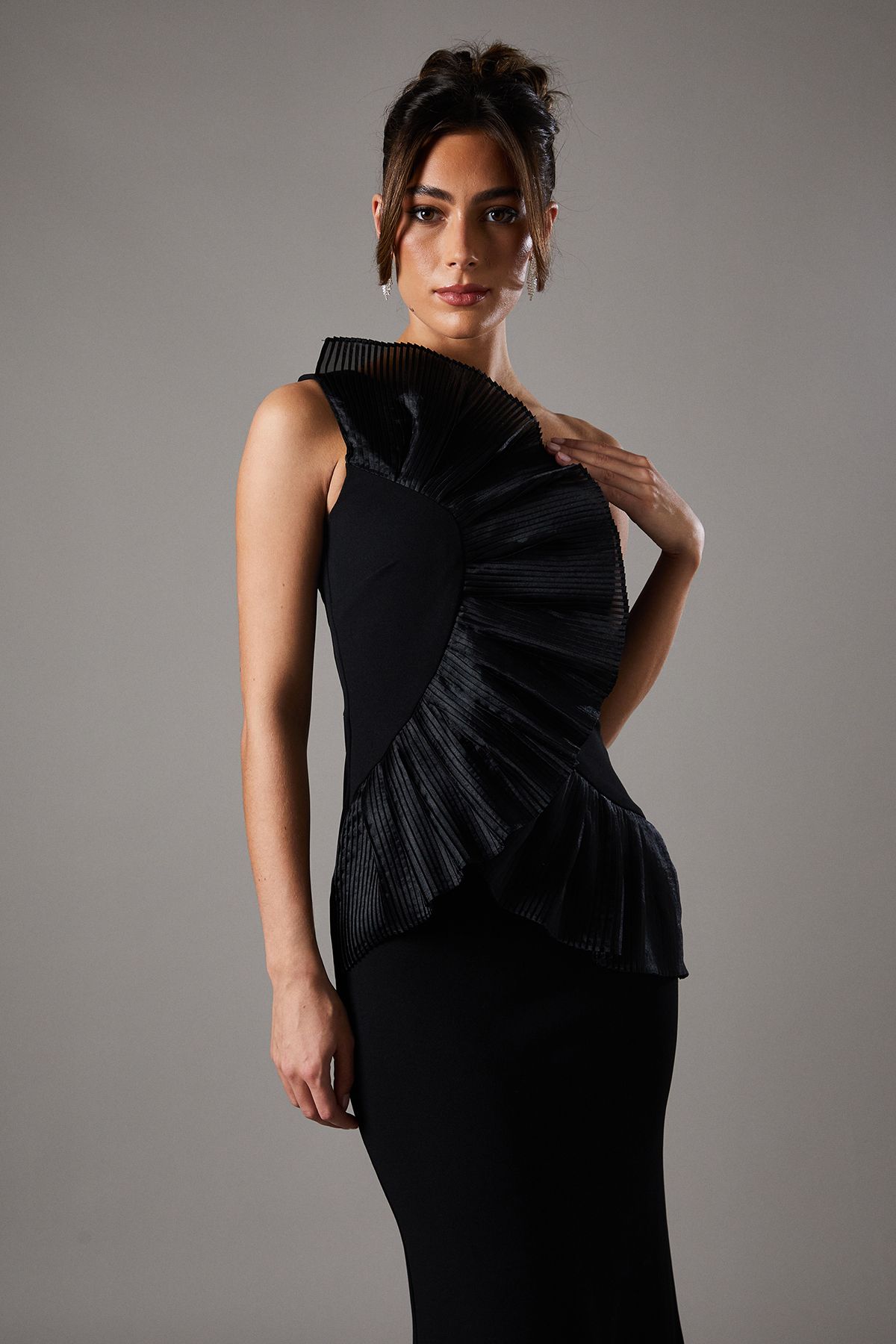 Coast Pleated Front One Shoulder Gown